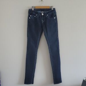 True Religion Women's Indigo Dark Blue Skinny Low Waist Jeans Size 24